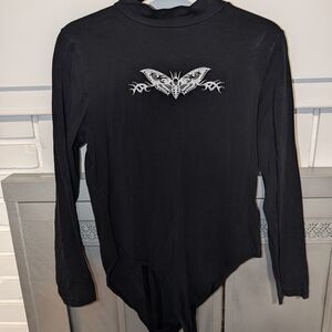 Disturbia Black Bodysuit with Moth Design